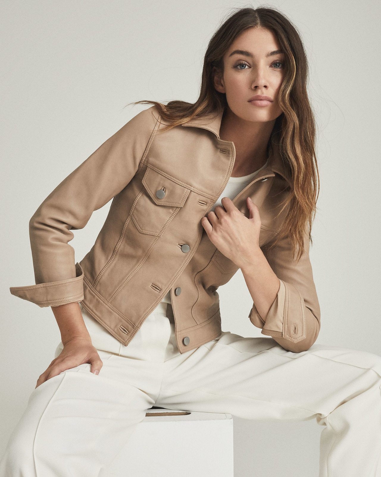 Piper Neutral Leather Trucker Jacket