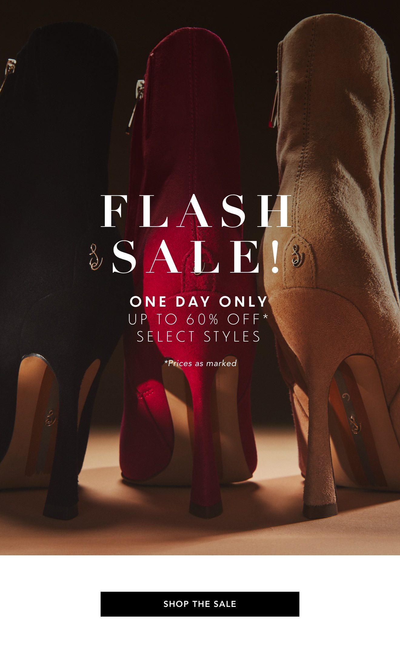 Flash Sale! One day only | Up to 60% off* select styles | *prices as marked | Shop the Sale