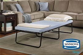 Simmons Beautysleep Folding Foldaway Extra Portable Guest Bed Cot (Single Size) with Memory Foam Mattress
