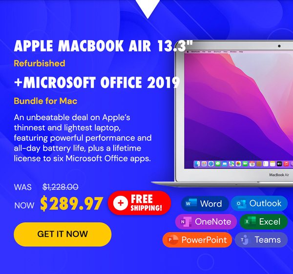 Apple MacBook Air 13.3" MQDR2LL/A 128GB Silver (Refurbished) + Microsoft Office Home & Business 2019 for Mac Bundle