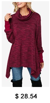 Asymmetric Hem Cowl Neck Burgundy Sweatshirt