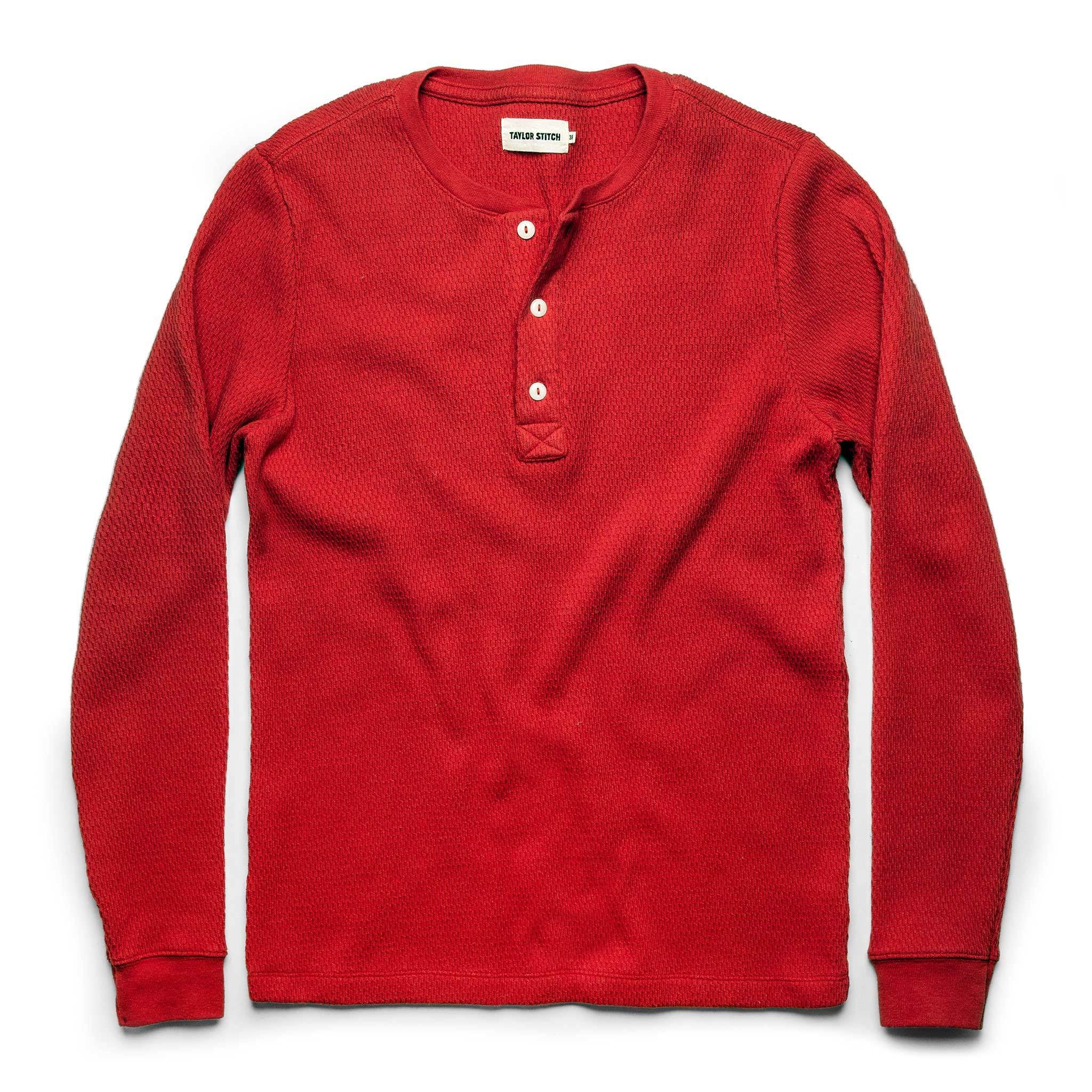 Image of THE HEAVY BAG WAFFLE HENLEY<br> IN CARDINAL