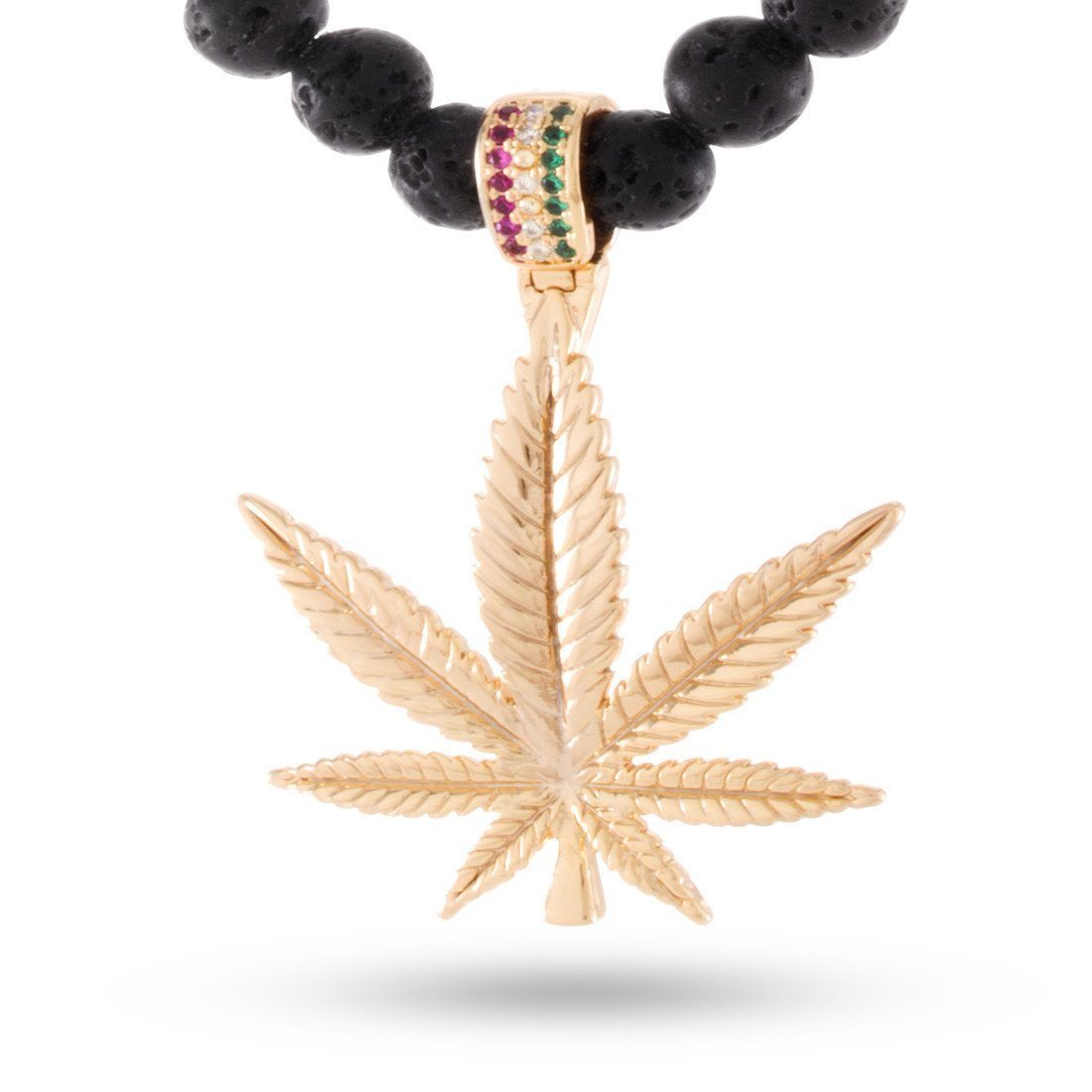 Image of 14K Gold Onyx Beaded Weed Leaf Necklace
