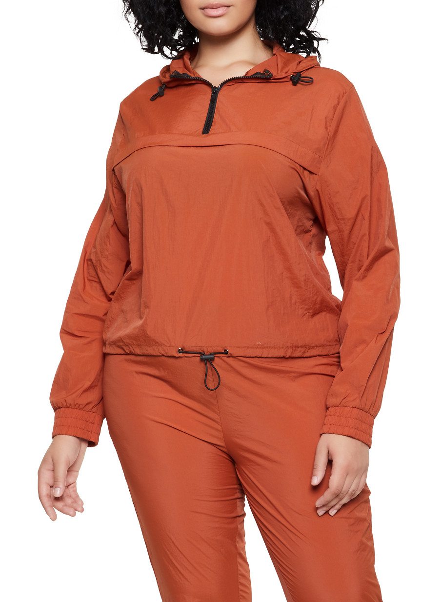 Plus Size Half Zip Hooded Windbreaker