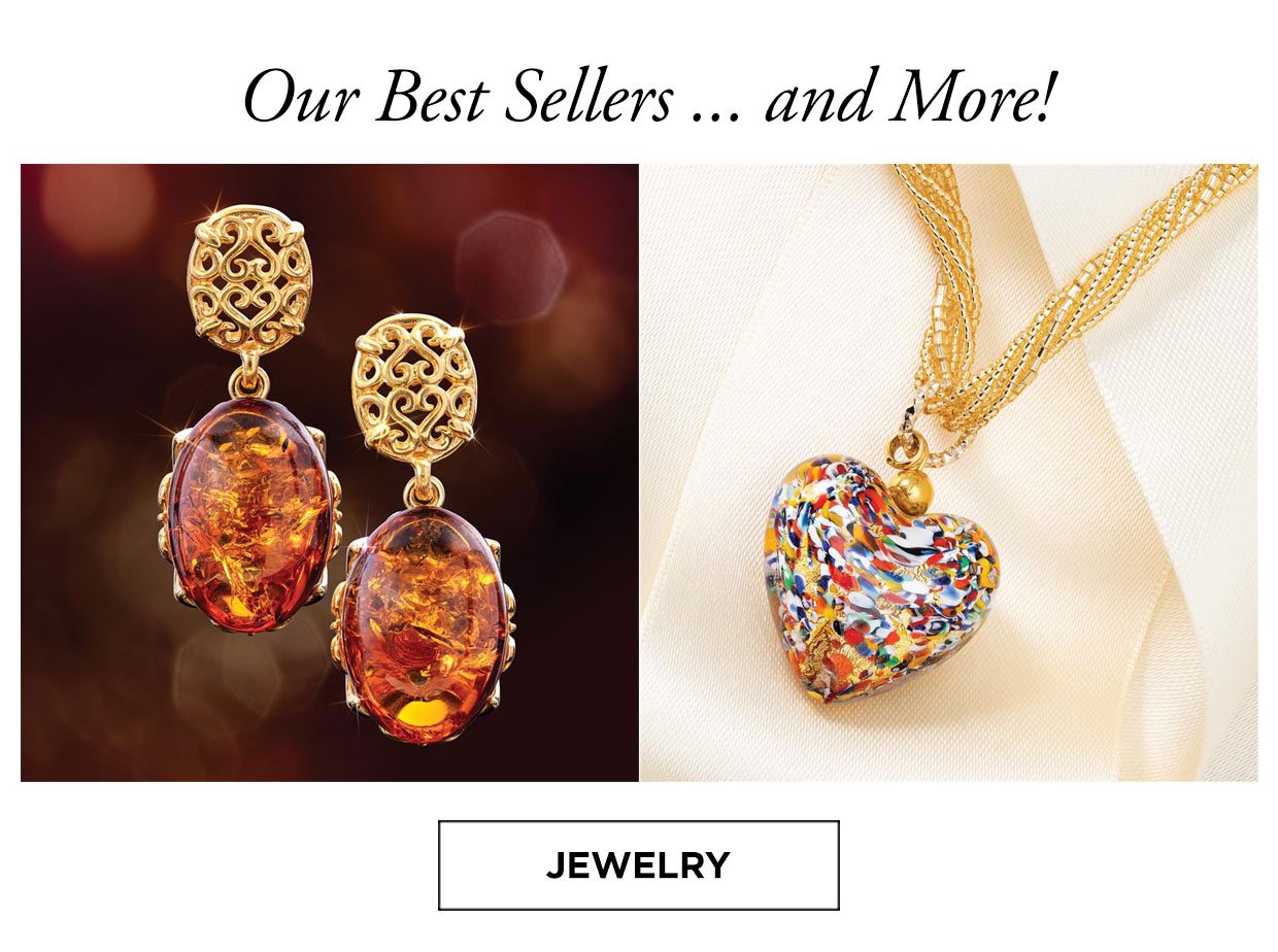 Our Best Sellers ... and More! Earrings and Necklace. Jewelry category button.