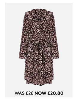 Womens Brown Leopard Print Dressing Gown