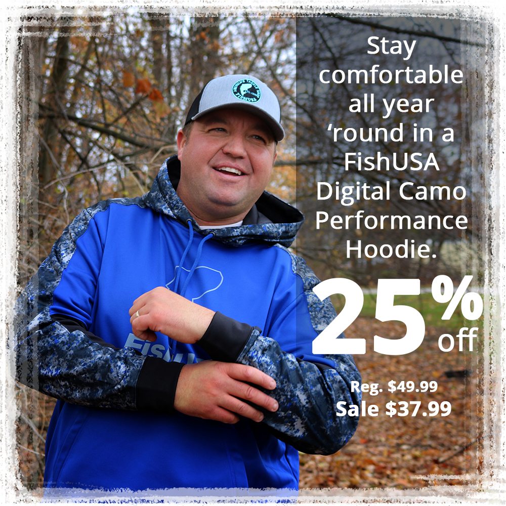 Stay comfortable all year 'round in a FishUSA Digital Camo Performance Hoodie. 