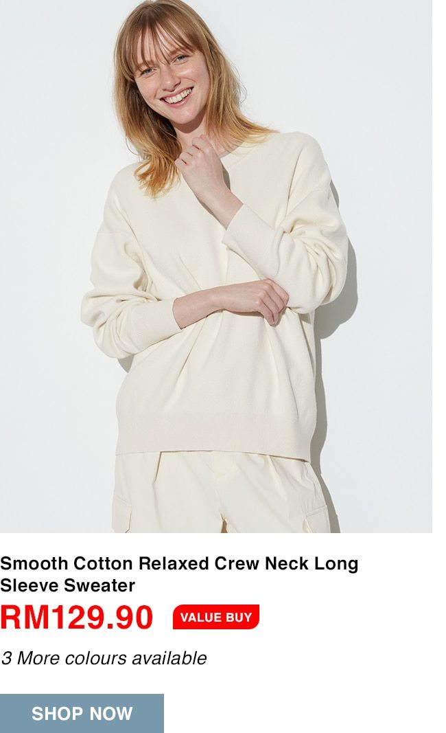 Smooth Cotton Relaxed Crew Neck Long Sleeve Sweater