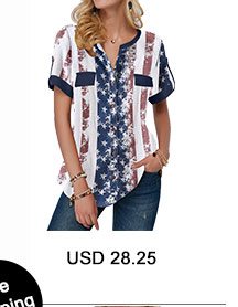 Roll Tab Sleeve Star Print Curved Hem Blouse