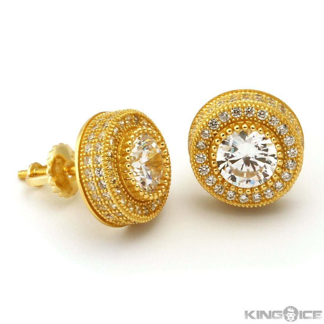 14K Gold Button CZ Earrings