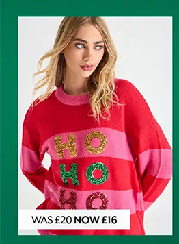 Womens Red & Pink Sequin Ho Ho Ho Jumper