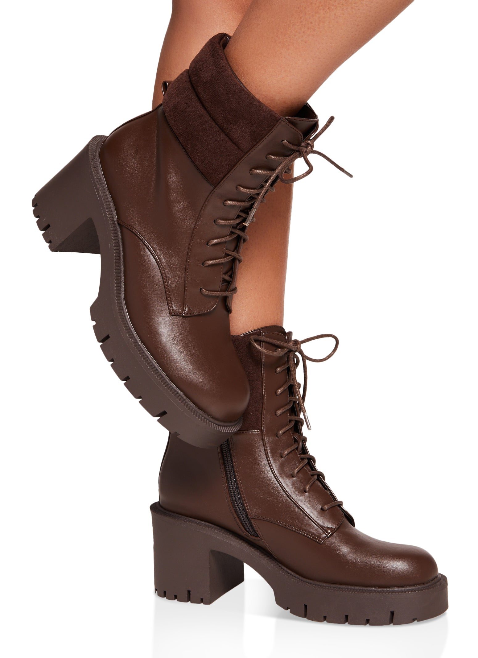 Lace Up Lug Sole Chunky Heel Combat Boots