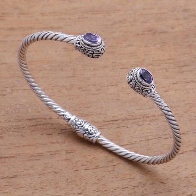 Image of Amethyst cuff bracelet, 'Generous Sparkle'