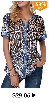 Leopard Print Turndown Collar Button Front Blouse