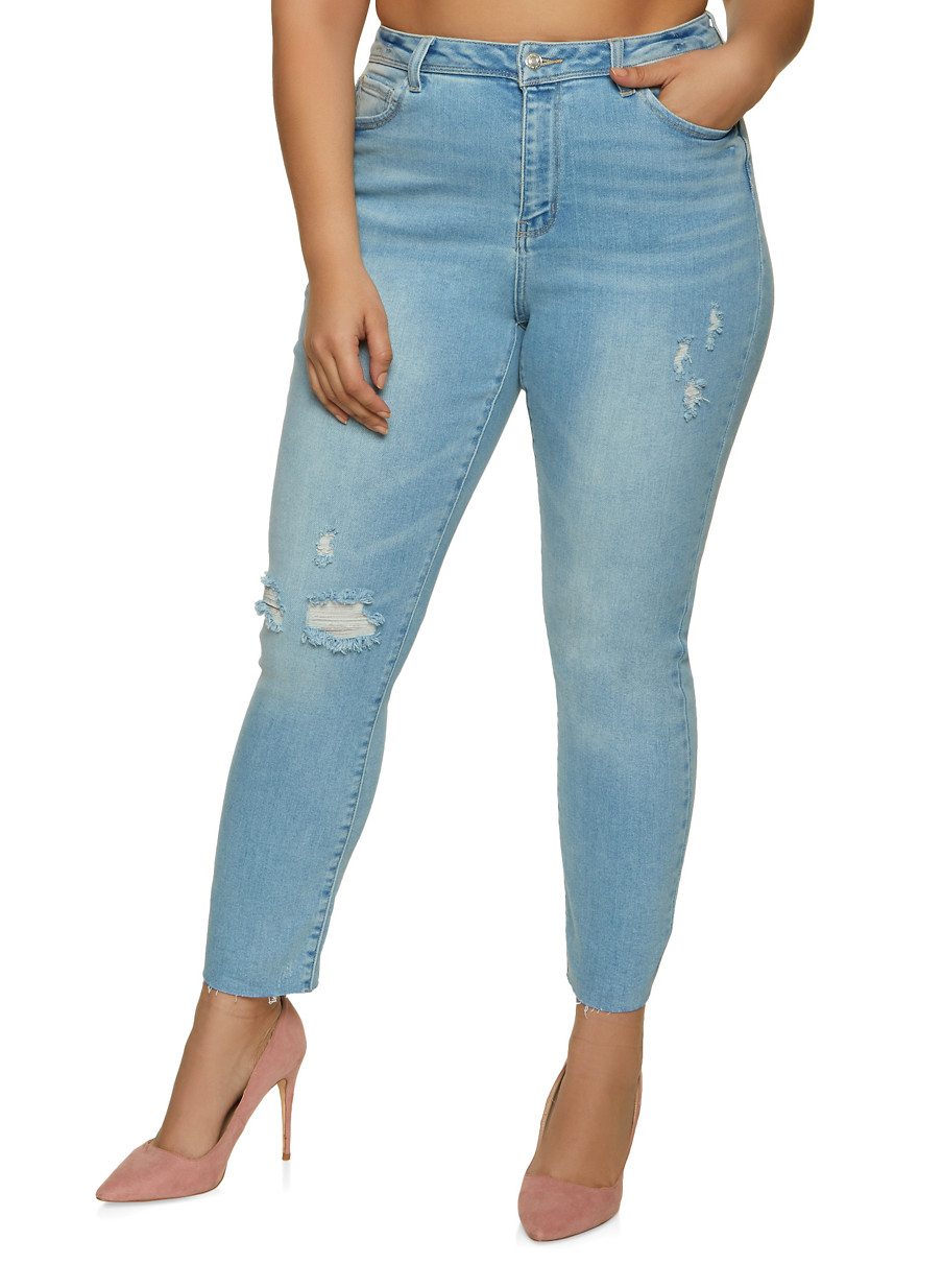 Plus Size WAX High Waisted Raw Hem Jeans