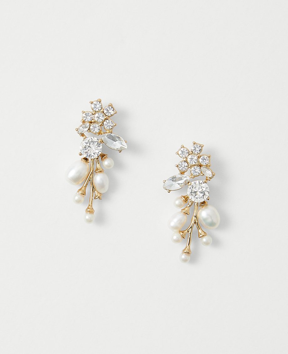 Pearlized Crystal Flower Drop Earrings