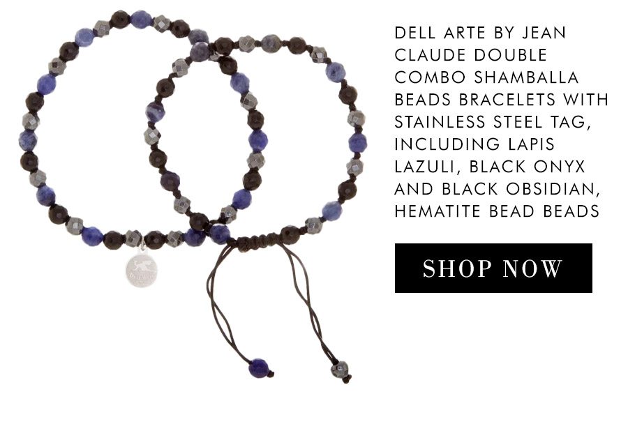 DELL ARTE BY JEAN CLAUDE DOUBLE COMBO SHAMBALLA BEADS BRACELETS WITH STAINLESS STEEL TAG, INCLUDING LAPIS LAZULI, BLACK ONYX AND BLACK OBSIDIAN, HEMATITE BEAD BEADS
