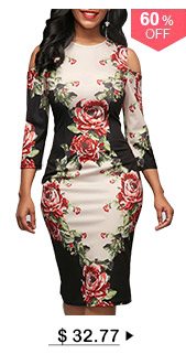 Round Neck Cold Shoulder Flower Print Dress