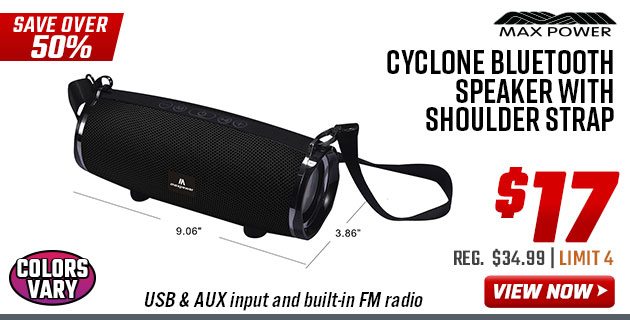 Max Power Cyclone Bluetooth Speaker with Shoulder Strap