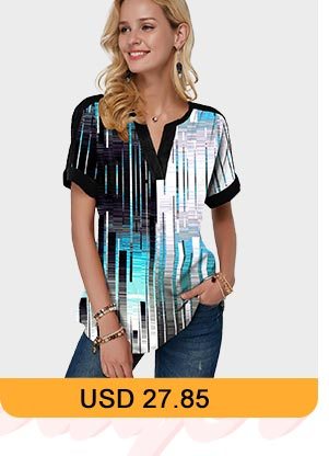 Split Neck Curved Hem Geometric Print Blouse 