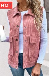 Dusty Pink Button Up Turn Down Collar Corduroy Waistcoat