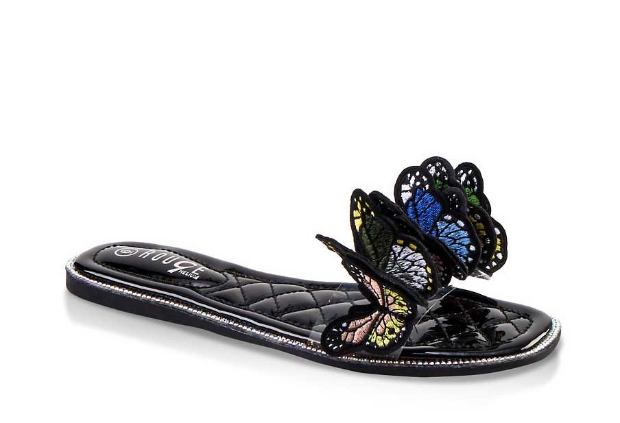 Butterfly Rhinestone Trim Slide Sandals