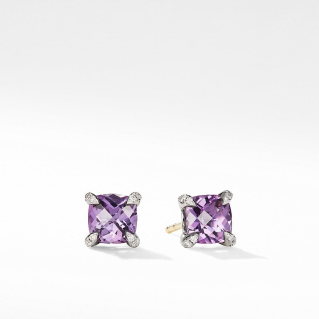 Châtelaine® Stud Earrings with Amethyst and Diamonds, 6mm