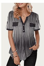 Button Detail Split Neck Half Sleeve Blouse