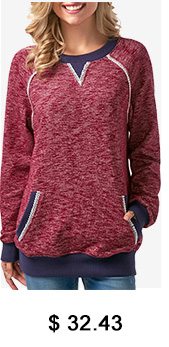 Patchwork Pocket Long Sleeve Red Sweatshirt