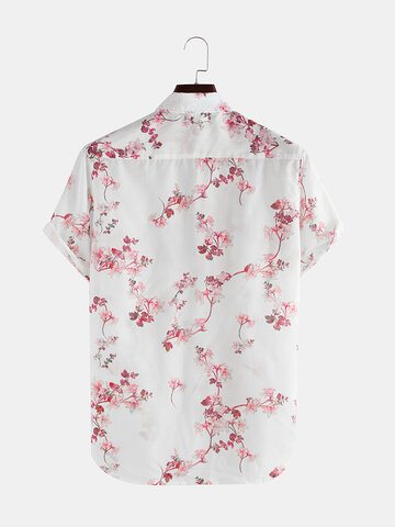 Flowers Printed Short Sleeve Lapel Shirt