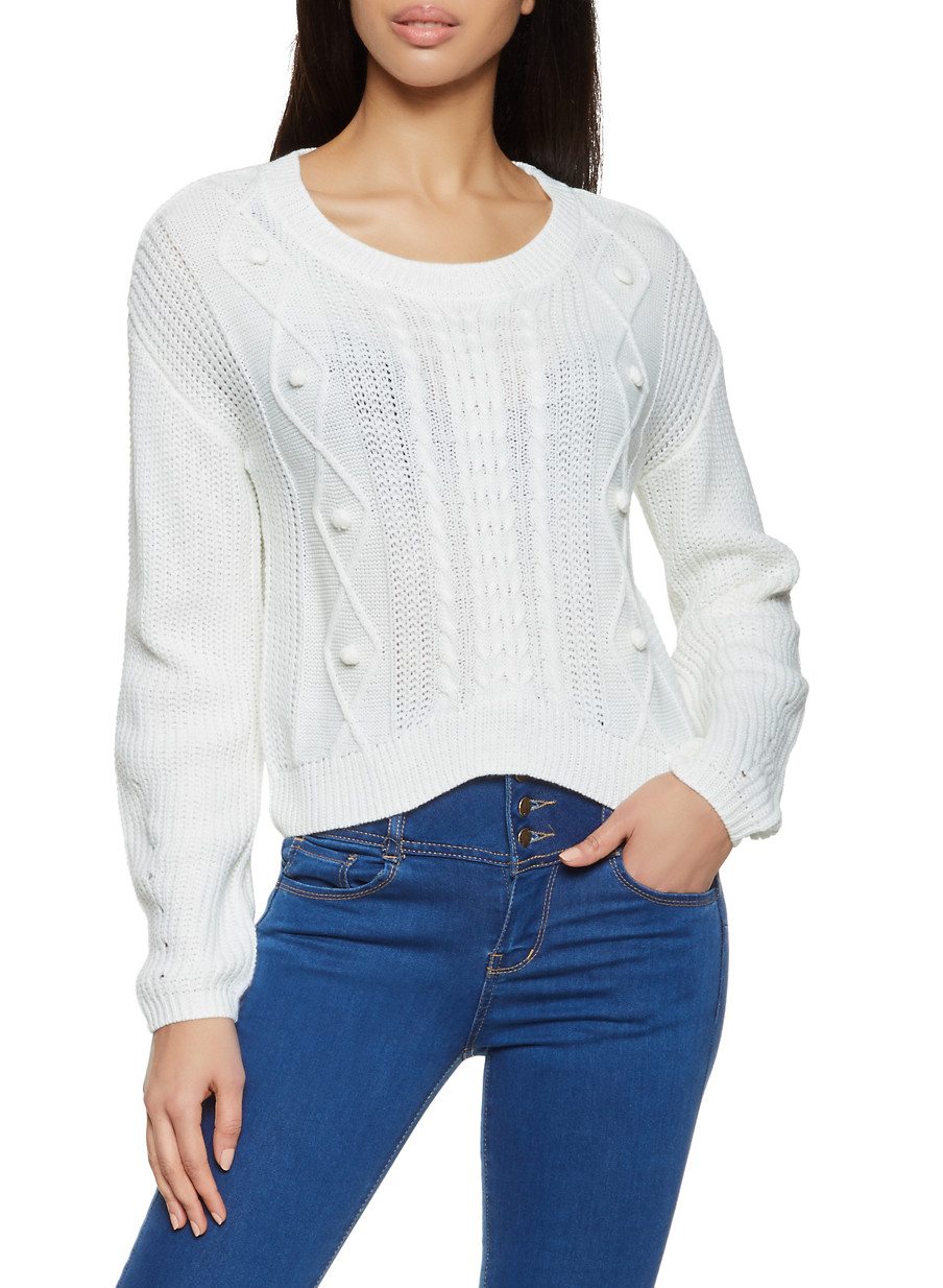 Cable Knit Pom Pom Sweater