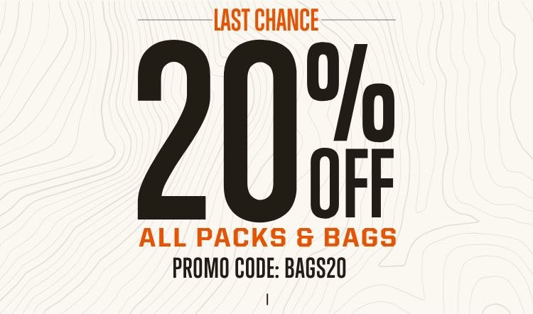 20% off all bags and packs | Use promo code: BAGS20