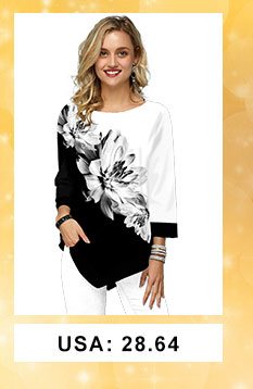 Asymmetric Hem Flower Print Three Quarter Sleeve T Shirt 