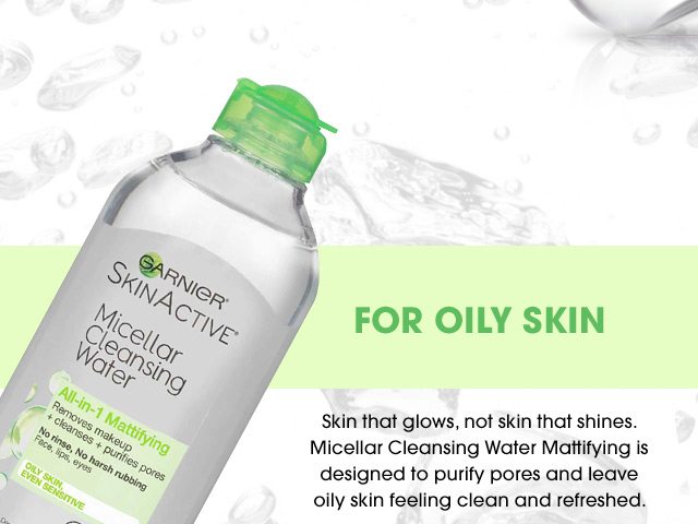 FOR OILY SKIN - Skin that glows, not skin that shines. Micellar Cleansing Water Mattifying is designed to purify pores and leave oily skin feeling clean and refreshed.