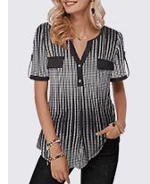 Button Detail Split Neck Half Sleeve Blouse