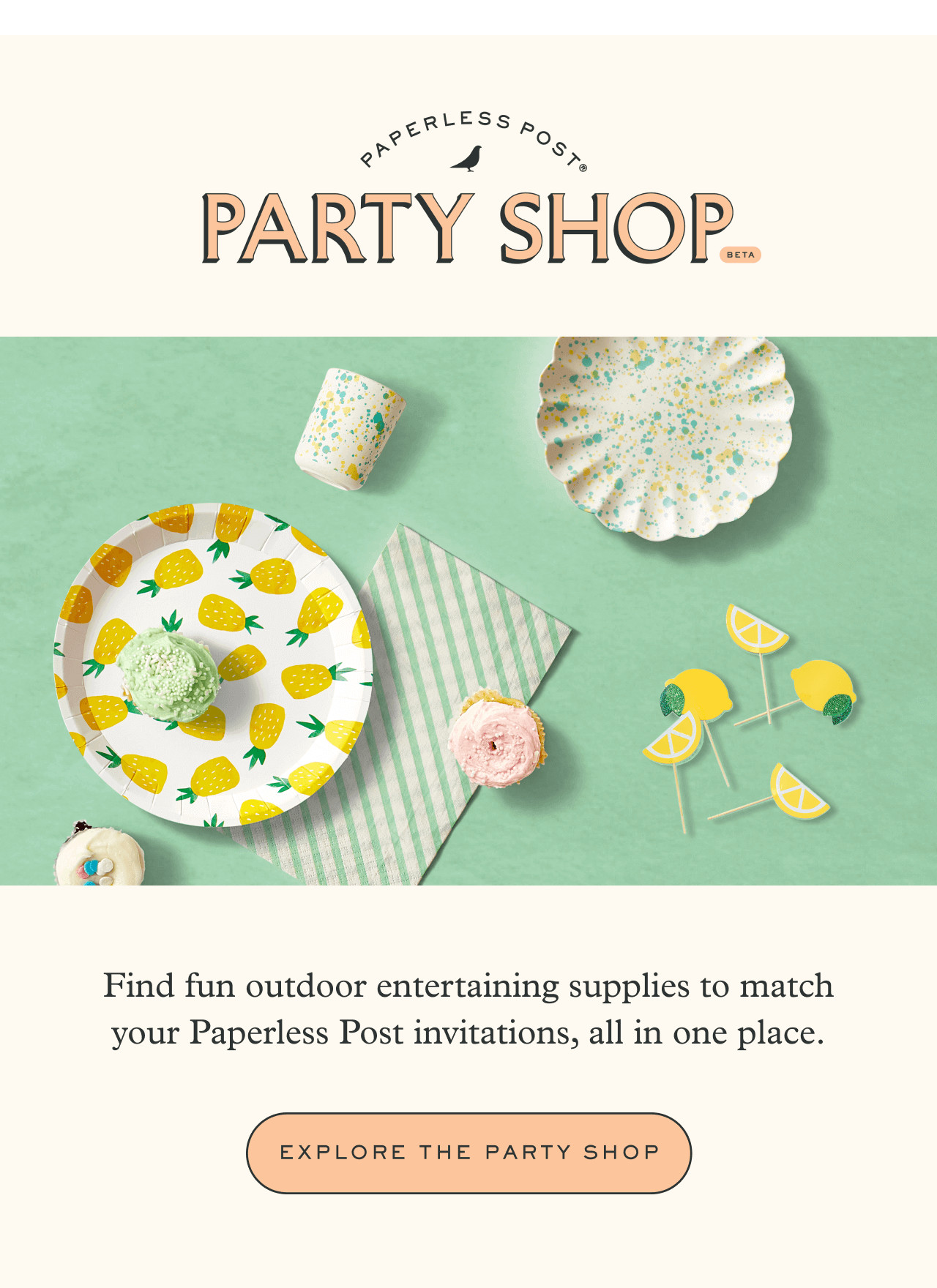 Find fun outdoor entertaining supplies to match your Paperless Post invitations, all in one place. | Explore the Party Shop