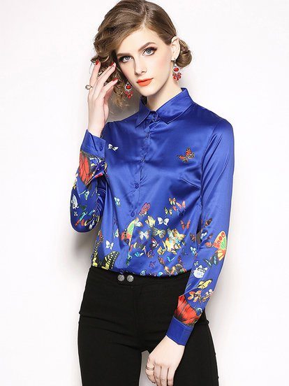 Printed Buttoned Shirt Collar...