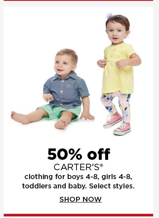 50% off Carter's clothing for kids. shop now.