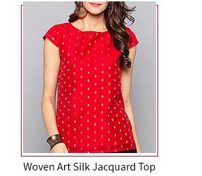 Woven Art Silk Jacquard Top in Red