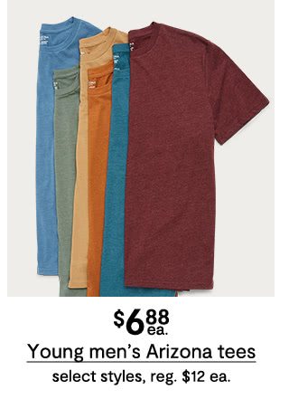 $6.88 each Young men's Arizona tees, select styles, regular $12 each