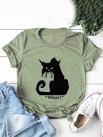 Cartoon Cat Printed Short Sleeve T-shirt