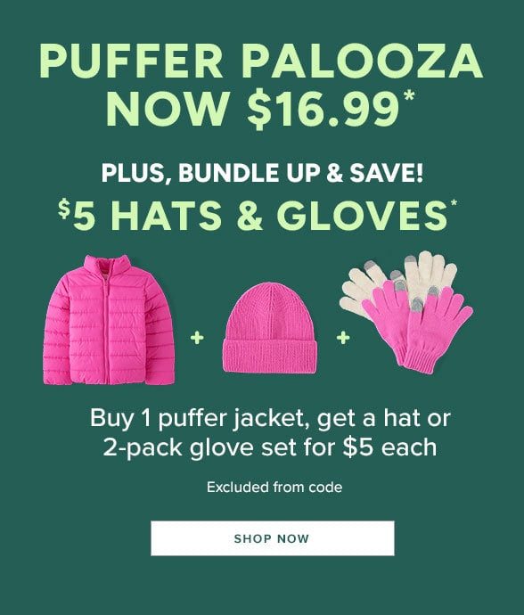 Buy a $16.99 Puffer Jacket, get $5 Hats or Gloves