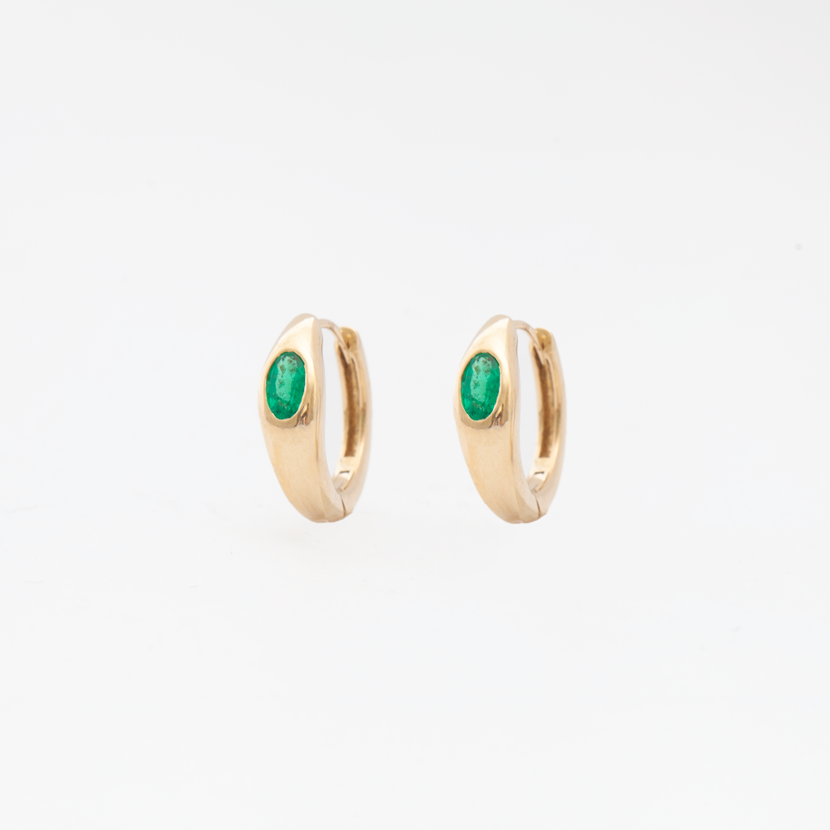 Oval Emerald Domed Huggie Hoops
