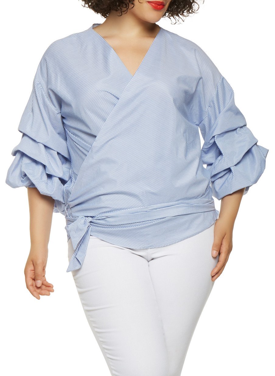 Plus Size Striped Wrap Top