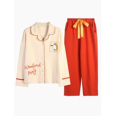 Long Sleeve Cotton Pajamas Button-Down 2-Piece Pajama Set