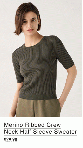 PDP 3 - WOMEN MERINO RIBBED CREW NECK HALF SLEEVE SWEATER