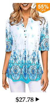 Split Neck Tribal Print Button Front Blouse