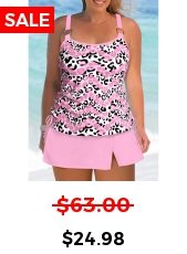 ROTITA Plus Size Mid Waisted Circular Ring Leopard Tankini Set