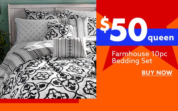 $50 queen farmhouse 10 pc bedding set