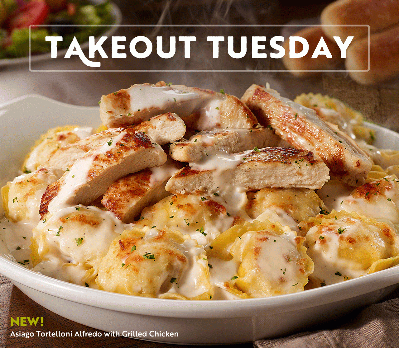 Asiago Tortelloni Alfredo with Grilled Chicken